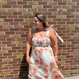Plus Floral Tie Strap Midi Dress