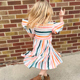 Girls Boho Rainbow Stripe Dress