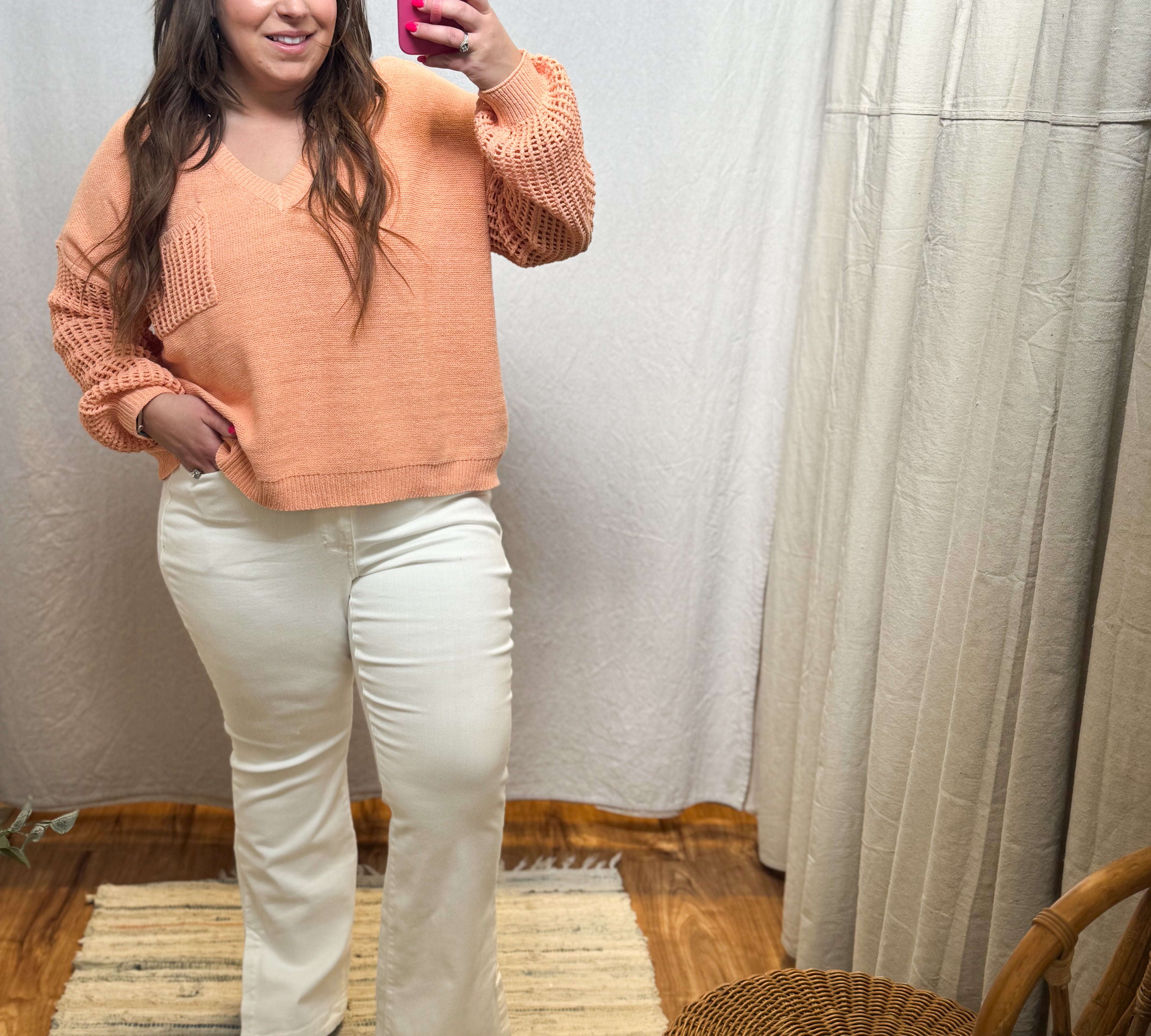 Plus Open Knit Long Sleeve Sweater