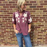 Washed Suede Top w/Floral Applique
