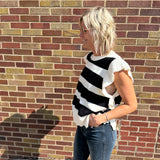 Bold Stripe Sweater Top w/Ruffled Sleeve