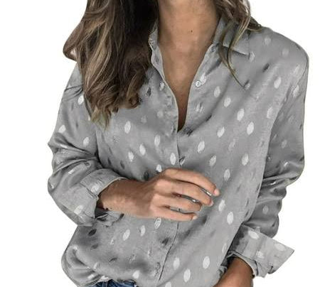 Long Sleeve Metallic Dot Button Down Top