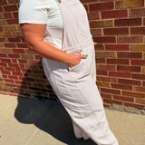 Plus Pinstriped Barrel Leg Overalls
