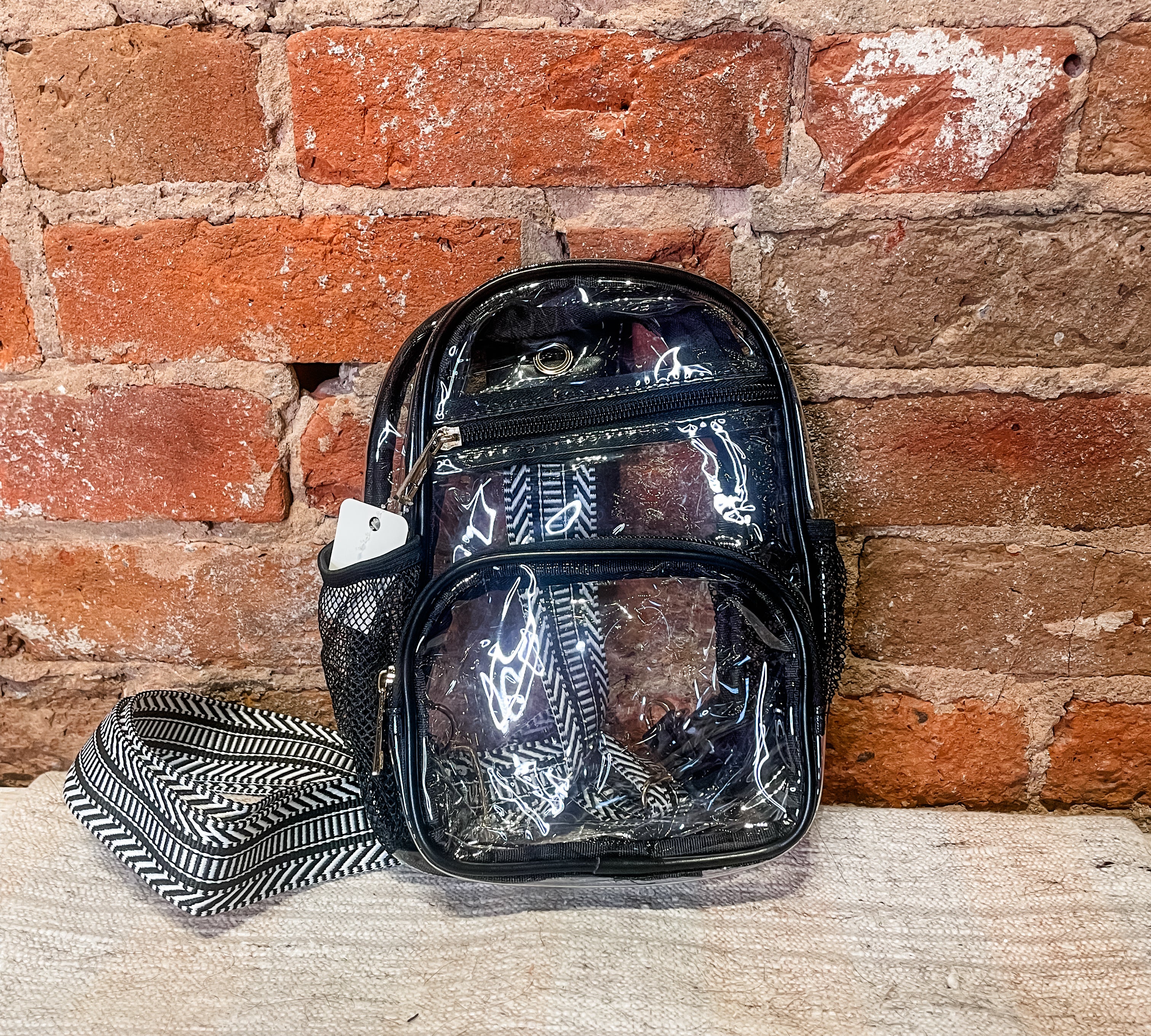 Clear Sling Bag with Front Zipper Pocket & Side Mesh Pocket