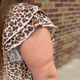 Leopard Ruffle Sleeve Dress w/Wave Trim