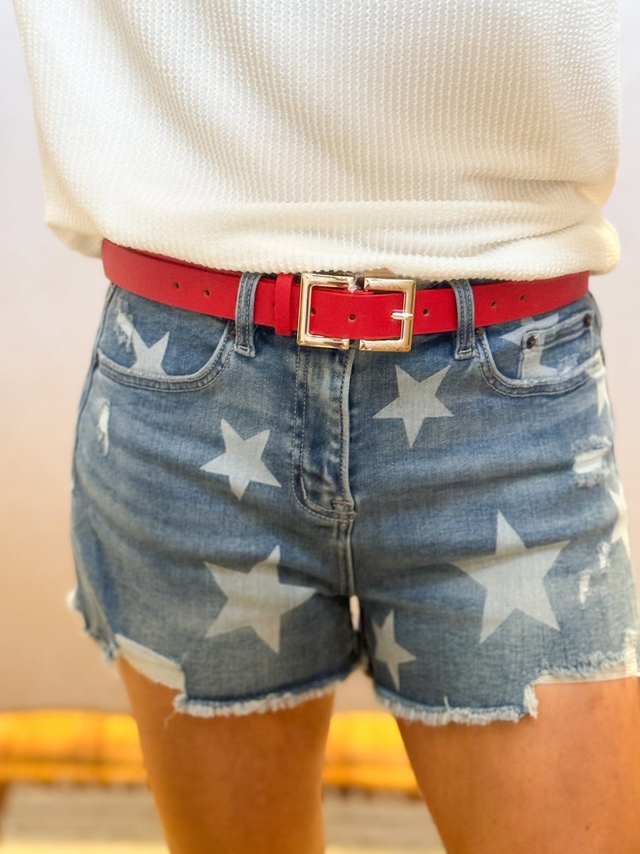 High Rise Star Distressed Mica Shorts