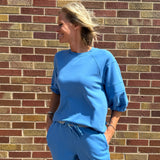 French Terry Bubble Sleeve Crew Neck Top