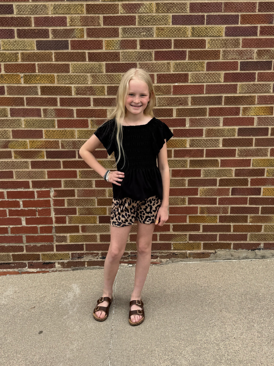 Girls Black Shirred Top