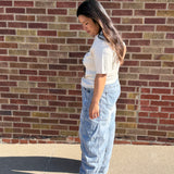 Denim Cropped Barrel Pants