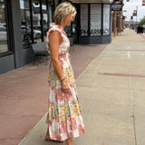 Sleeveless V Neck Ruffle Floral Dress
