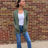 Long Sleeve Open Front Cardigan w/Patch Detail