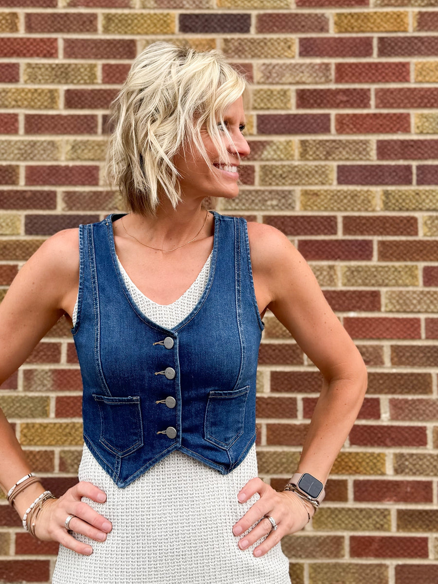 Crop Denim Risen Vest