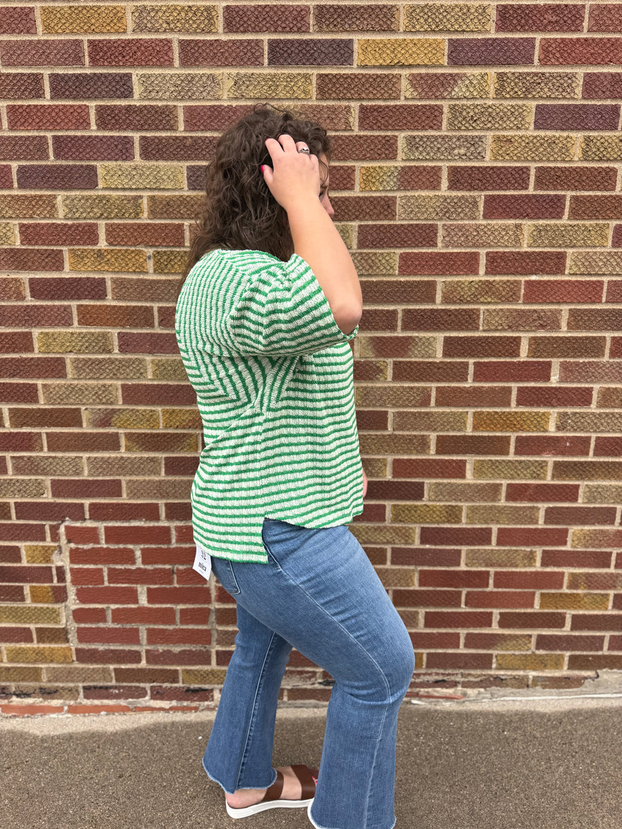 Textured Stripe Contrast Stitch Top