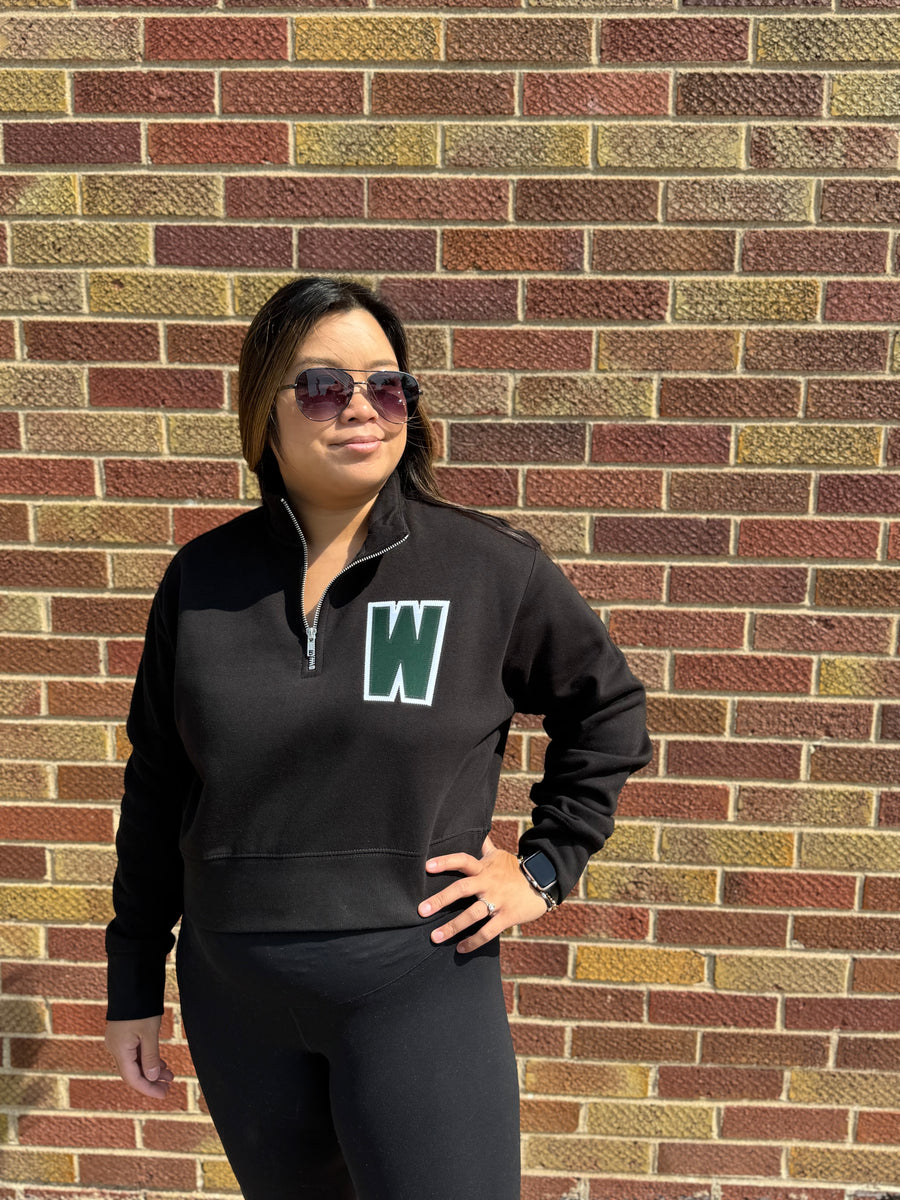 Black Crop 1/4 Zip Wolves Sweatshirt