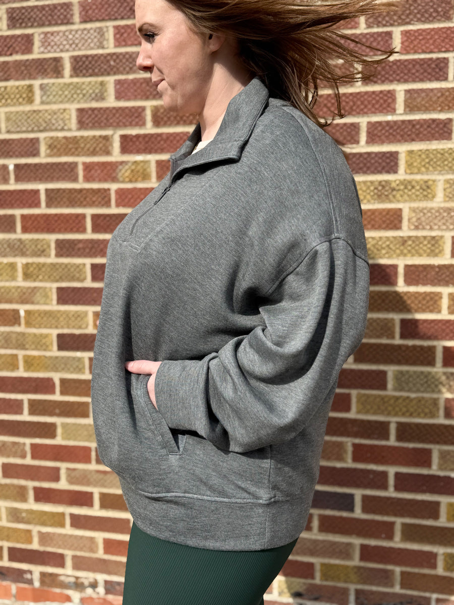 Plus Modal Poly Quarter Zip Funnel Neck Pullover