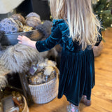 Teal Velvet Ruffle Dress