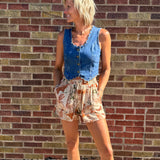 Western Print Elastic Waist Pull On Shorts