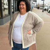 Plus Open Front Cardigan with Stitching Detail