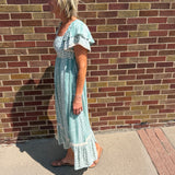 Floral Print Maxi Dress w/Flutter Sleeve