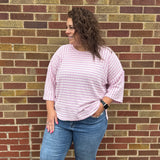 Textured Stripe Contrast Stitch Top