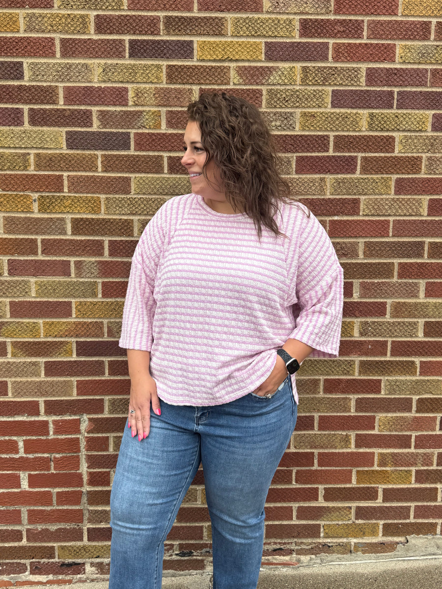 Textured Stripe Contrast Stitch Top