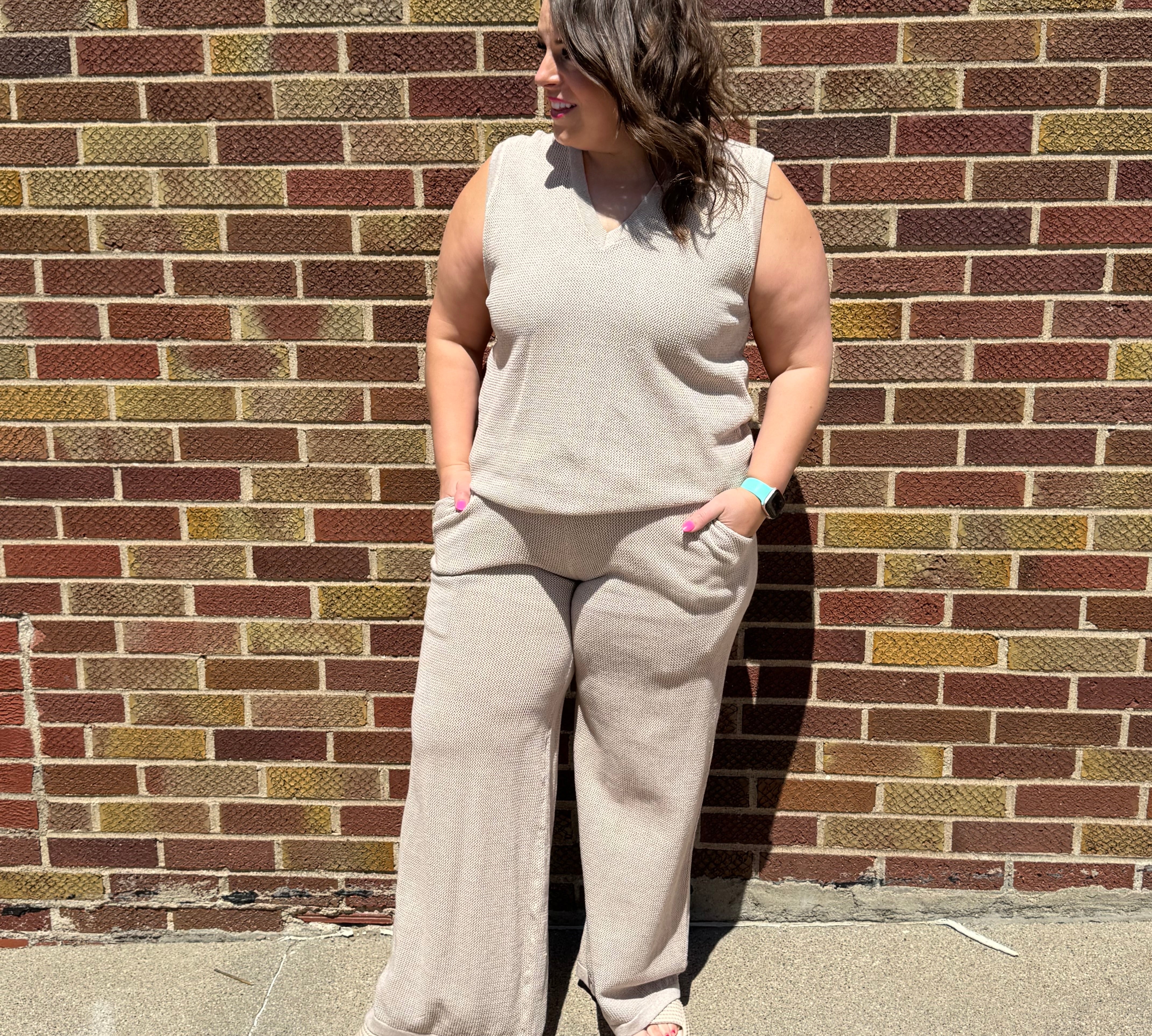 Wide Leg Pant w/Ribbed Hem