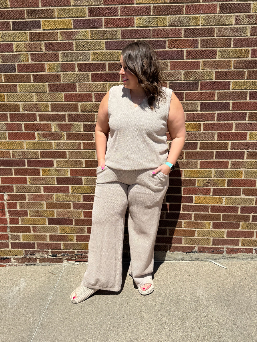 Wide Leg Pant w/Ribbed Hem