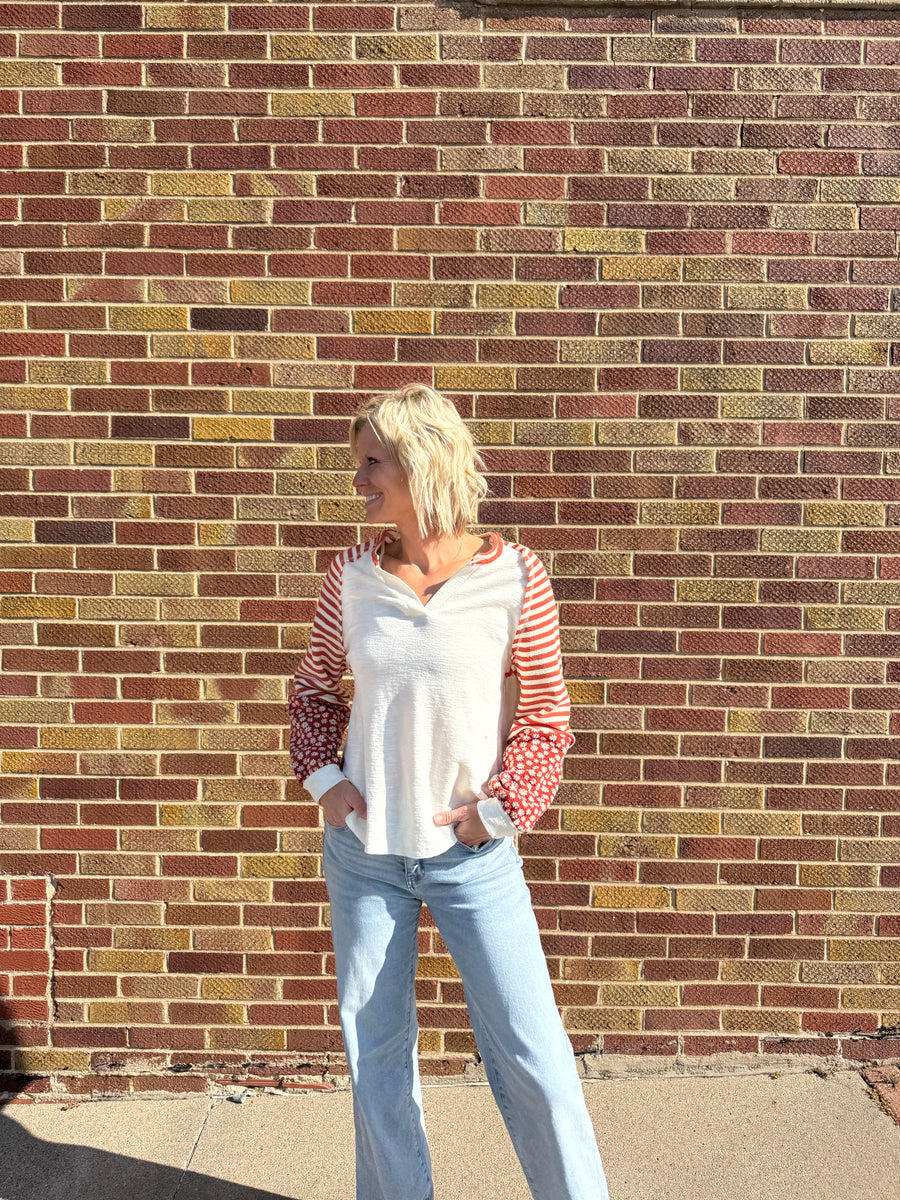 Oversized Floral & Stripe Knit Top