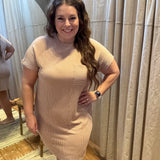 Ribbed Short Sleeve Dress w/Pockets
