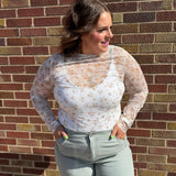 Plus Floral Bouquet Lace Mesh Sheer Top