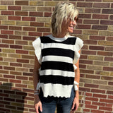 Bold Stripe Sweater Top w/Ruffled Sleeve
