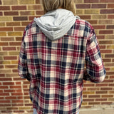 Berry Plaid Shirt w/ Hoodie & Front Pockets