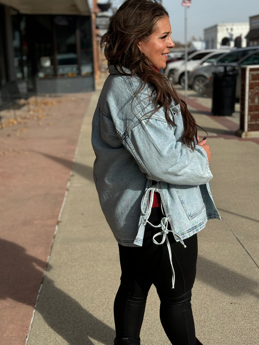 Side Tie Oversized Denim Jacket