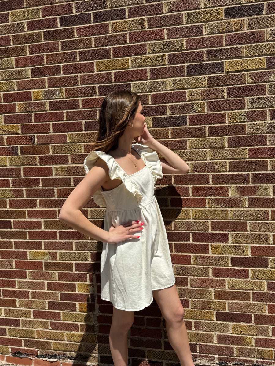 Ruffle Sleeve Twill Dress