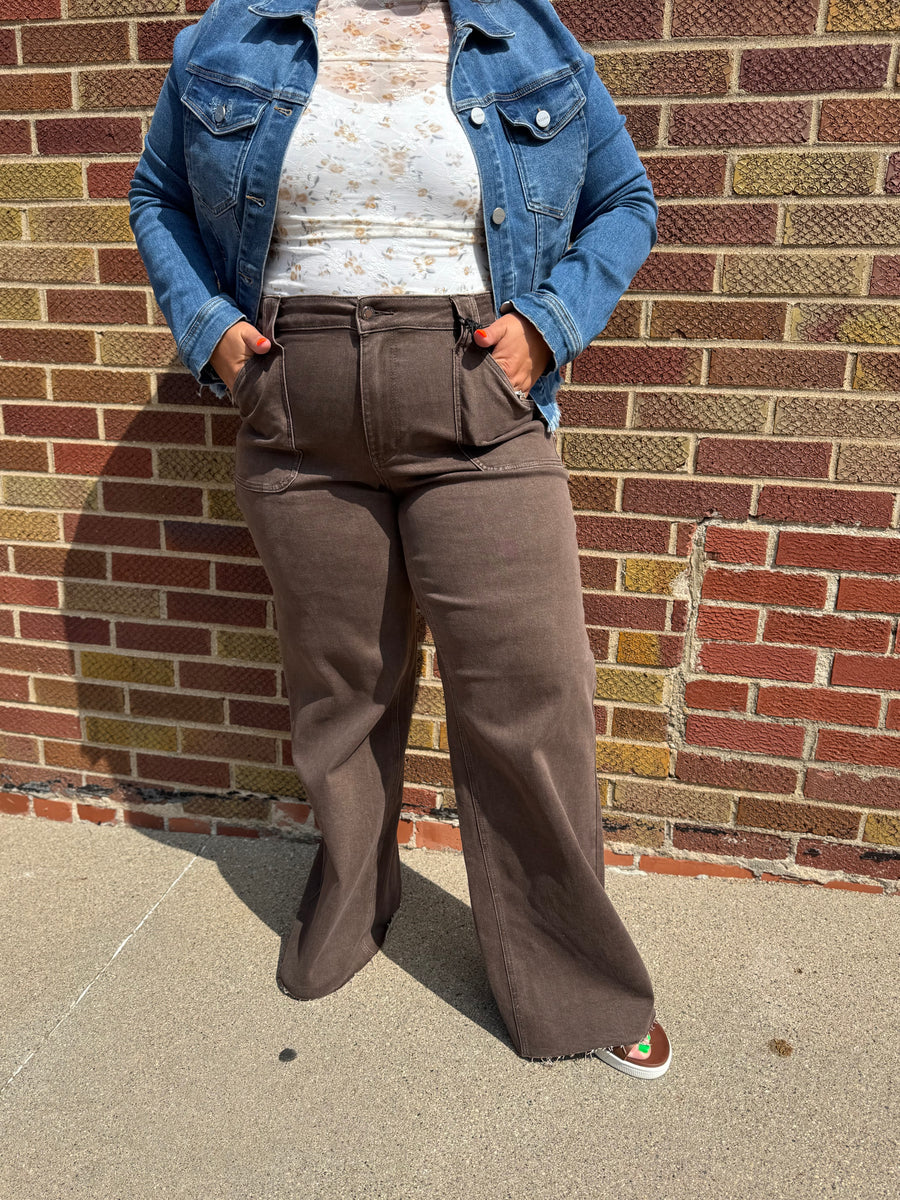 Plus Judy Blue Brown Wide Leg Jeans