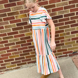 Girls Boho Rainbow Stripe Dress