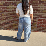 Denim Cropped Barrel Pants