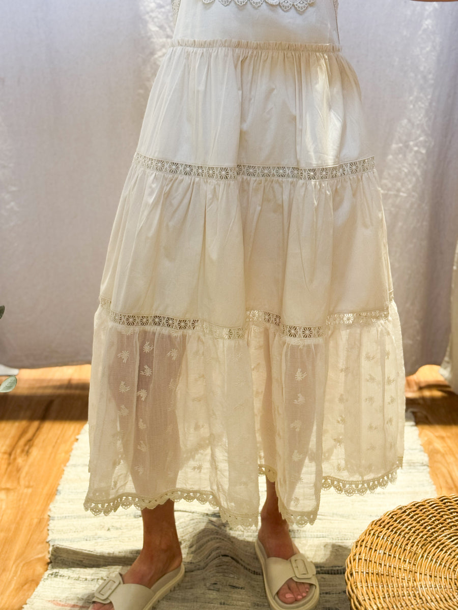 Lace Tiered Overall Maxi Dress