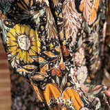V Neck Black Floral Print Top