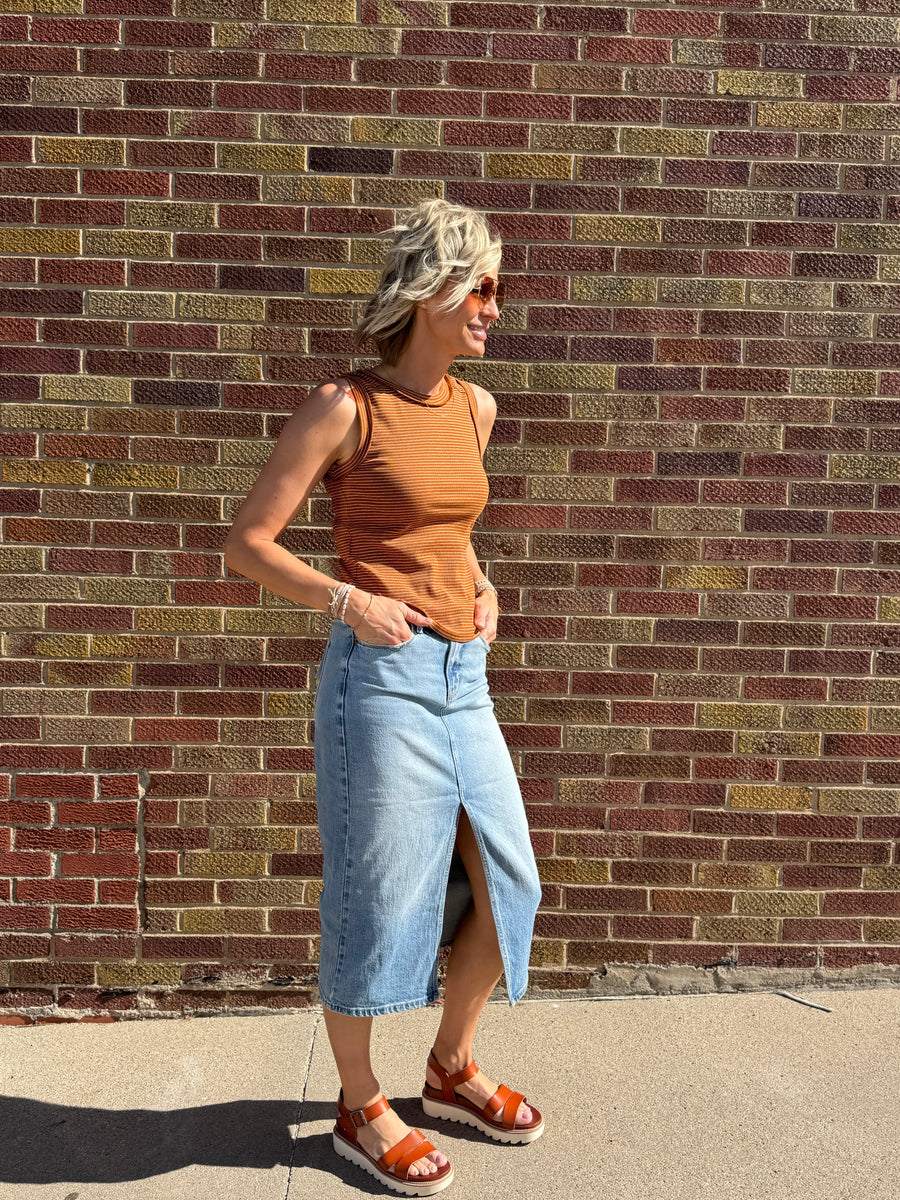 Cello High Rise Midi Skirt w/ Front Slit
