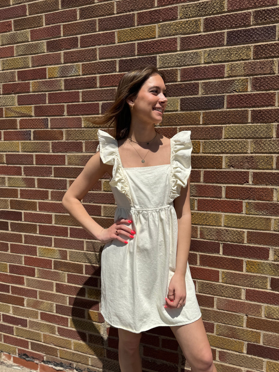 Ruffle Sleeve Twill Dress
