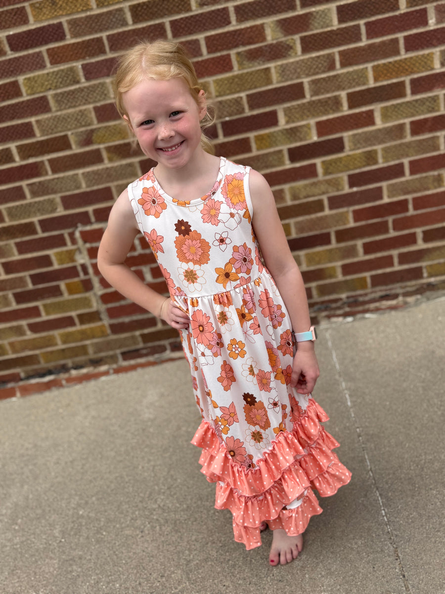 Girls Tiered Terra Cotta Dress