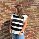 Plus Bold Stripe Sweater Top w/Ruffled Sleeve