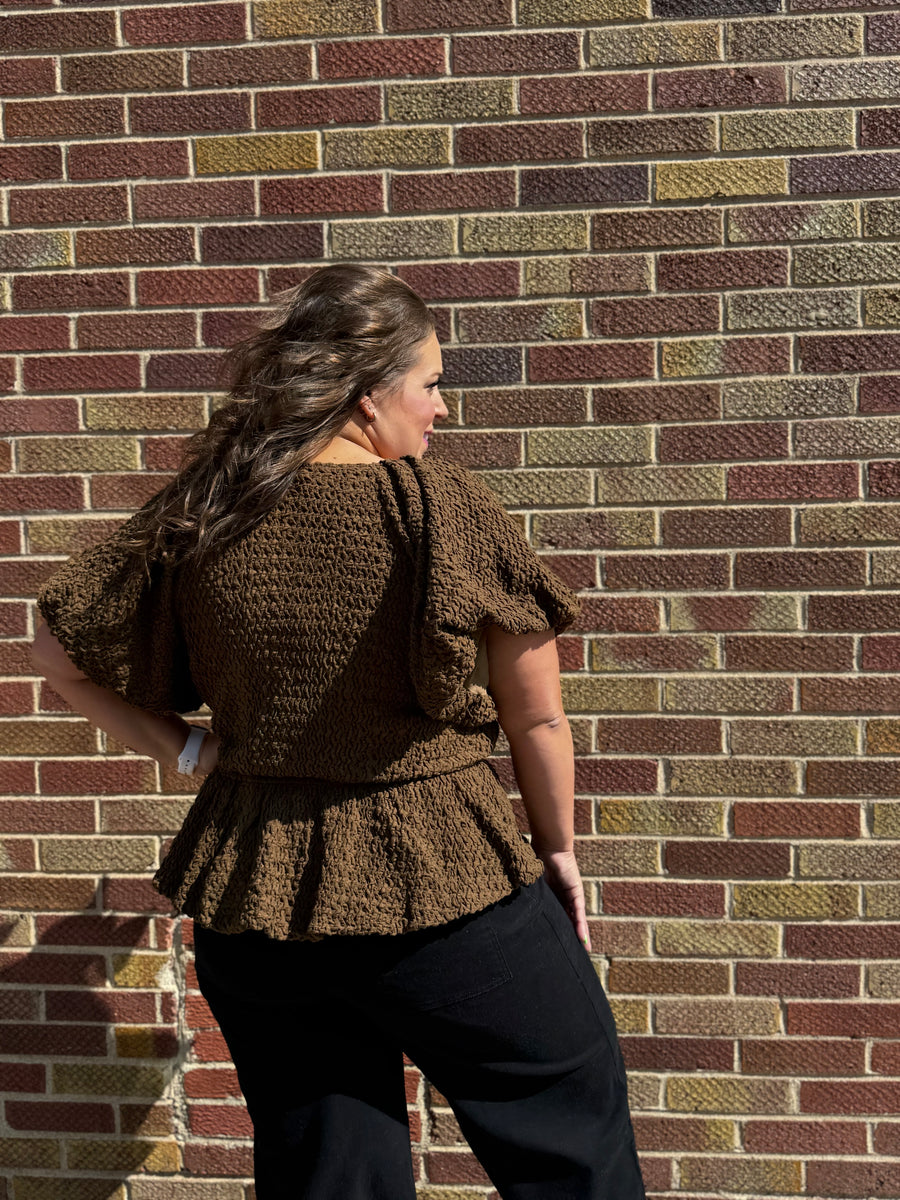 Plus Textured Peplum Top w/Front Tie