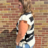 Plus Bold Stripe Sweater Top w/Ruffled Sleeve