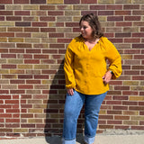 Plus Button Down Ruffle Neck Top