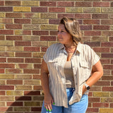 Plus Stripe Collared Button Down Shirt
