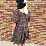 Espresso Plaid Puff Sleeve Mini Dress