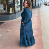 Plus Long Sleeve Split Neck Maxi Dress