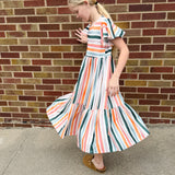 Girls Boho Rainbow Stripe Dress